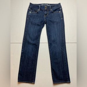 American Eagle Womens 0 Artist crop low rise blue dark wash stretch denim jeans